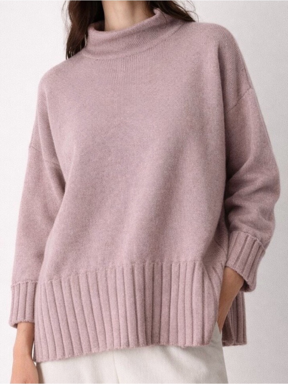 Madewell Glenmore Cotton/Wool Relaxed Mock Neck Sweater in Dusty Rose